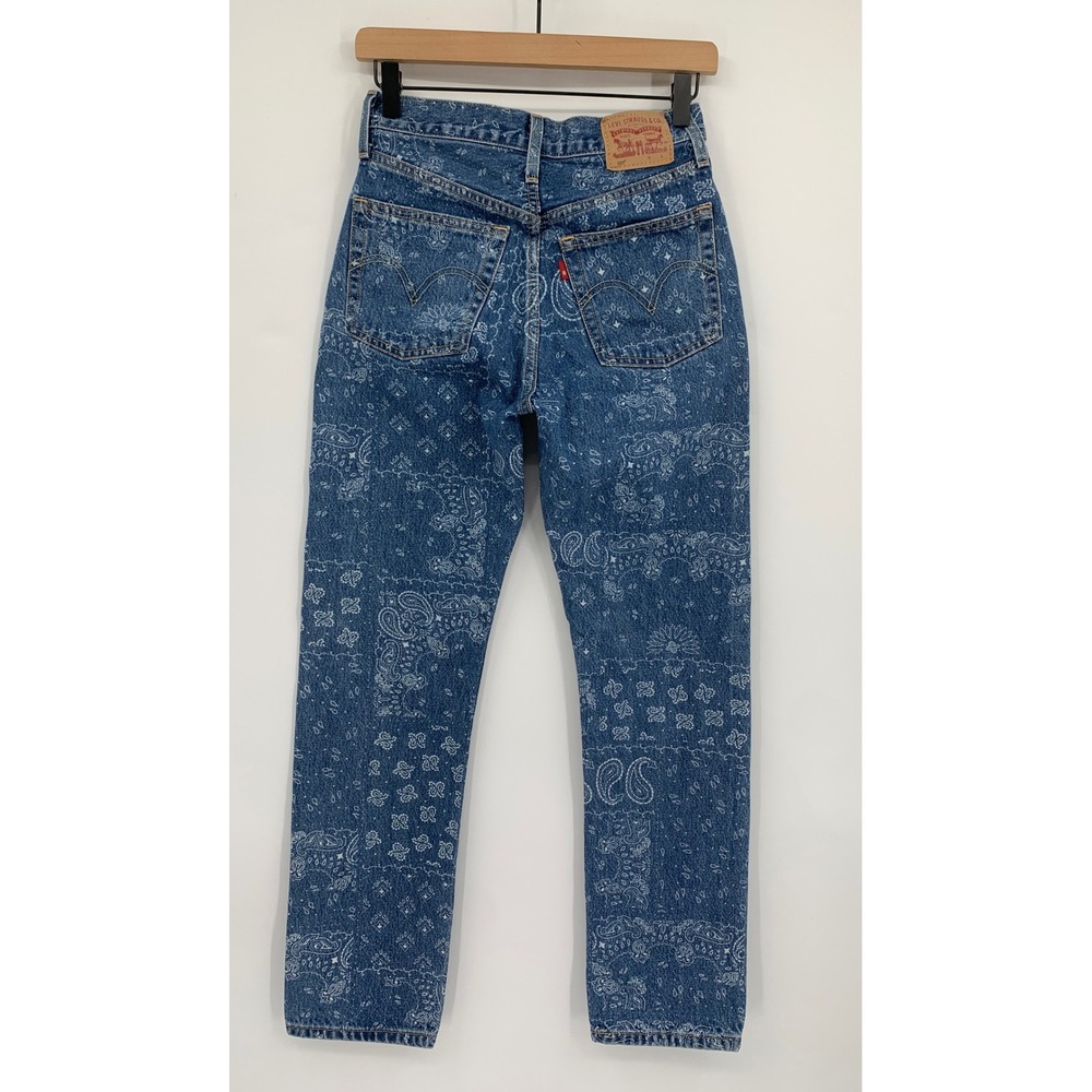 Levis 501 Paisley Jeans Womens 24 Blue Paisley Print Button Fly Denim (24x30) - Picture 4 of 12